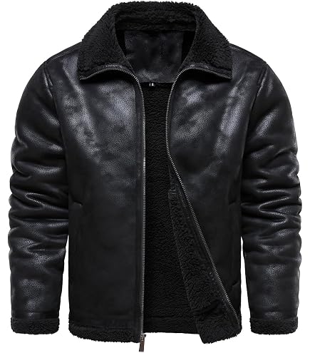 chouyatou Men's Removable Fur Collar Sherpa Lined Steampunk Faux